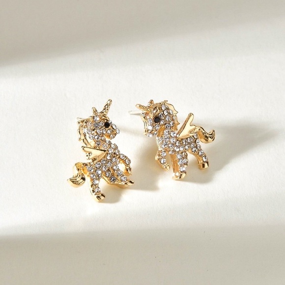 Any 2/$20! Gold Crystal Pave Unicorn Stud Earrings - Picture 4 of 8